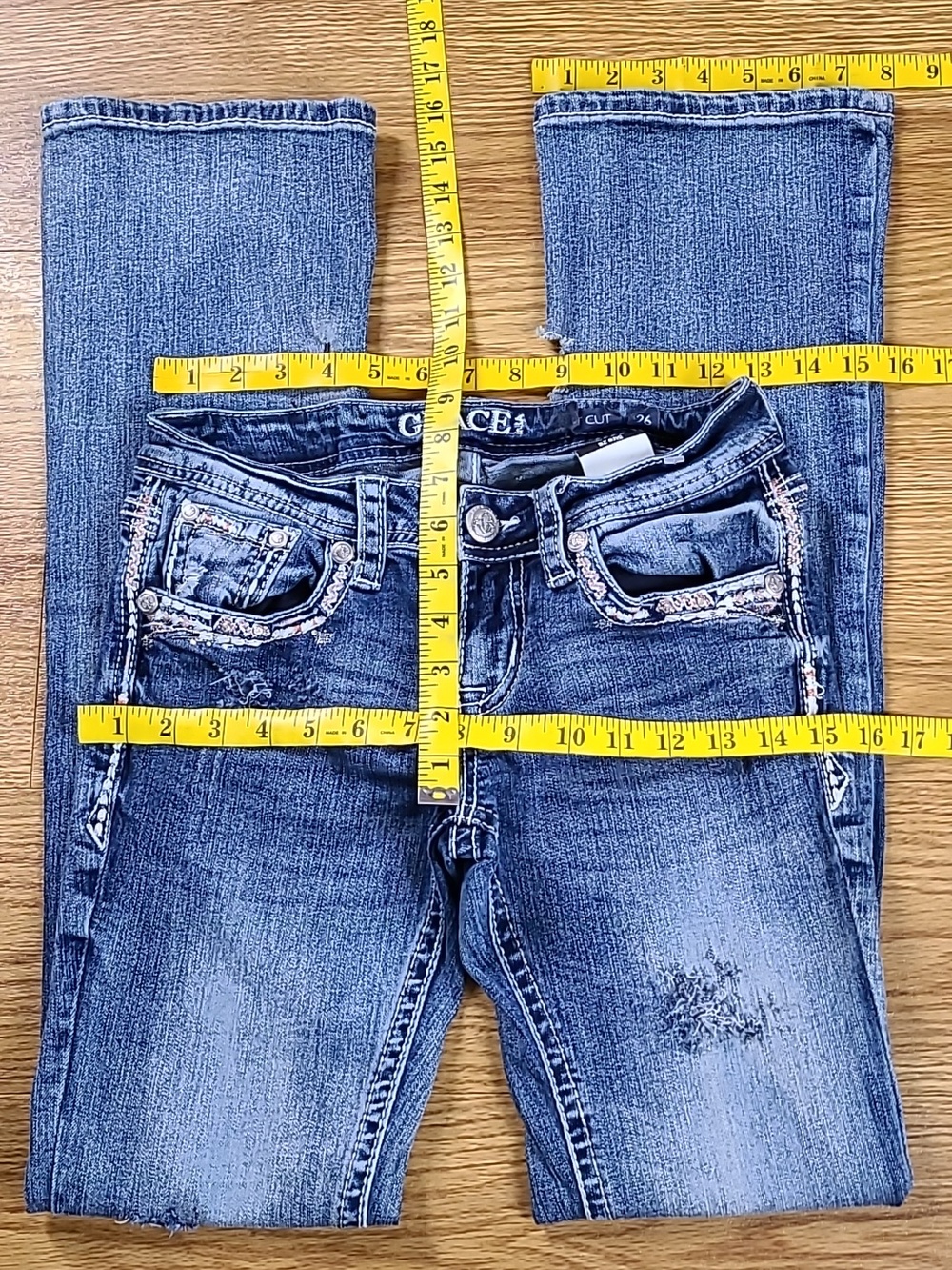 GRACE IN LA BOOT CUT 26x31 WOMENS GIRLS PRE-OWNED DESTROYED STRECH DENIM JEANS - Picture 4 of 8